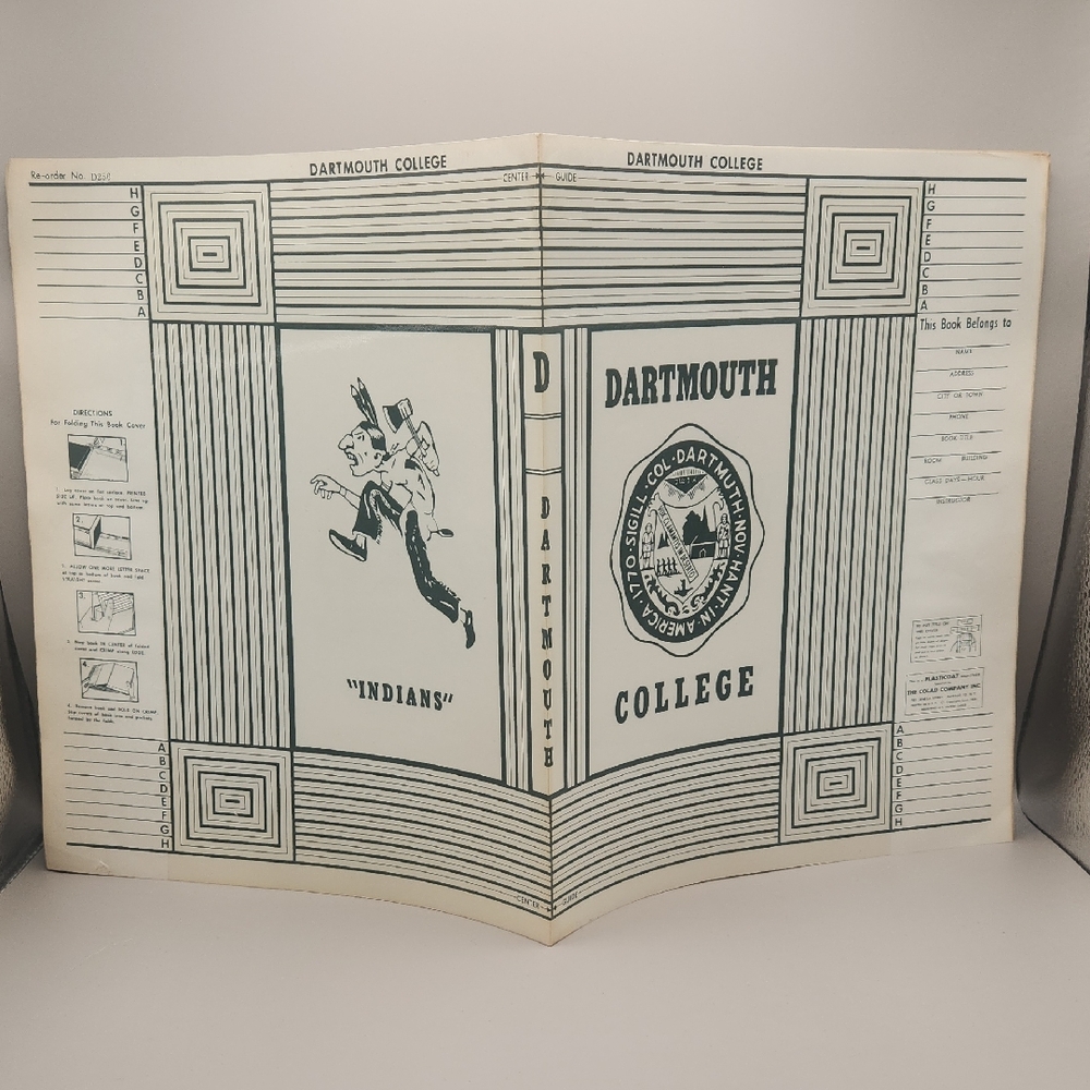 Vintage 1960's Dartmouth College Indians Paper Book Cover -Unused